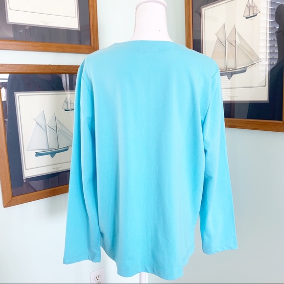 🏷️ Palm Harbor Pink Flamingo Embroidered Baby Blue Cardigan Petite Large - Picture 6 of 6